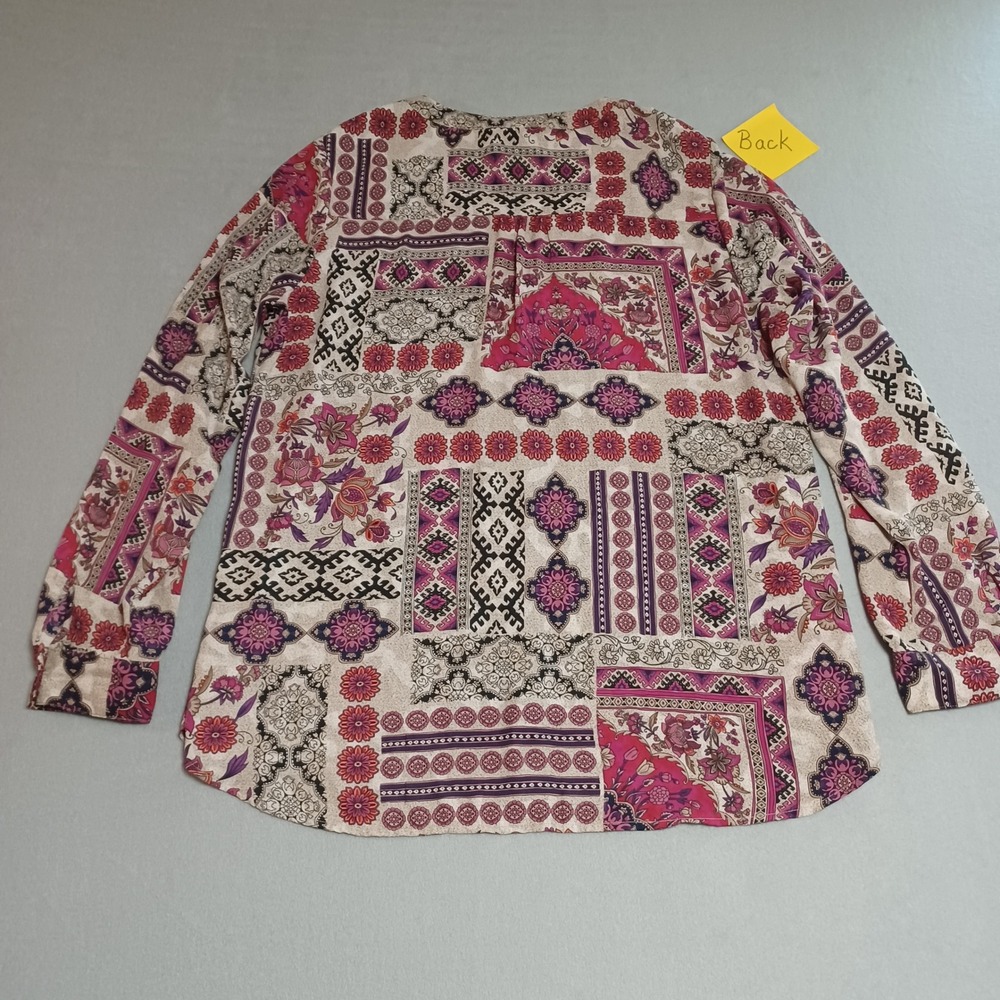Westport Womens XL Boho Patchwork Floral Button Down Blouse Magenta Purp 4127MGP